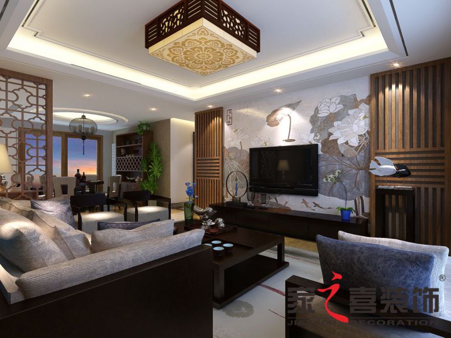 信陽(yáng)裝修案例財(cái)苑廣場(chǎng)140平  新中式